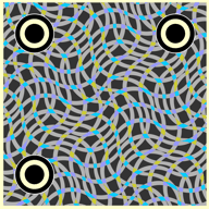 Illustration – Horizontale und vertikal versetzt bunte Sinuswellen bilden im Hintergrund ein Schleifenmuster – im Vordergrund drei stabilisierende Kreise wie Quadrate wie bei einem QR-Code.